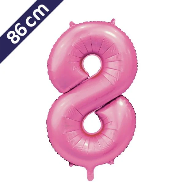 Cijferballon - satijn roze - cijfer 8 - 86 cm