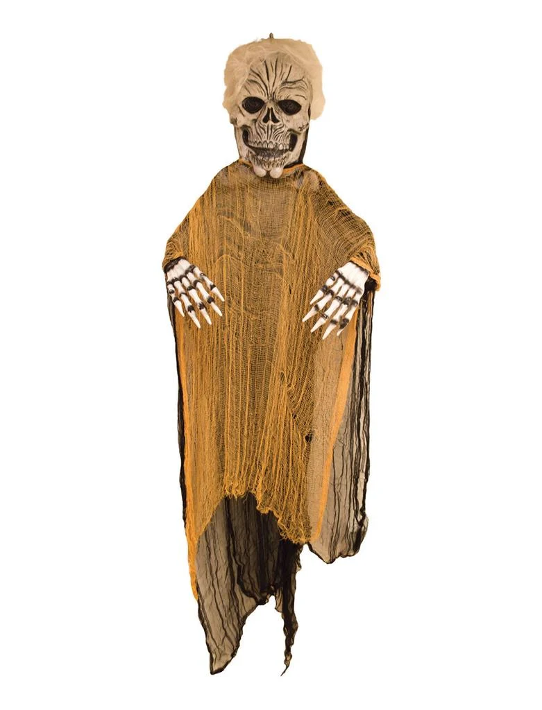 Hangdecoratie zombie skelet 180 cm oranje en zwart
