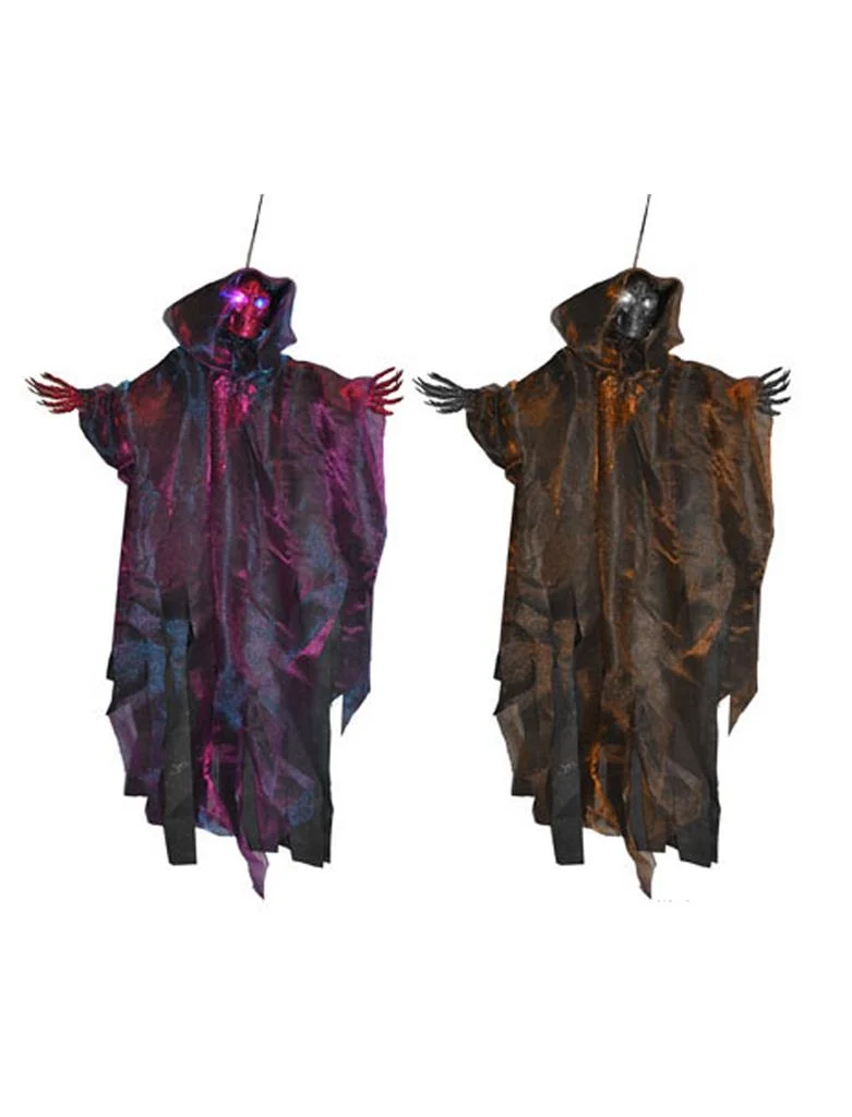 Hangdecoratie zombie 120 cm met gaasmantel, paars of oranje