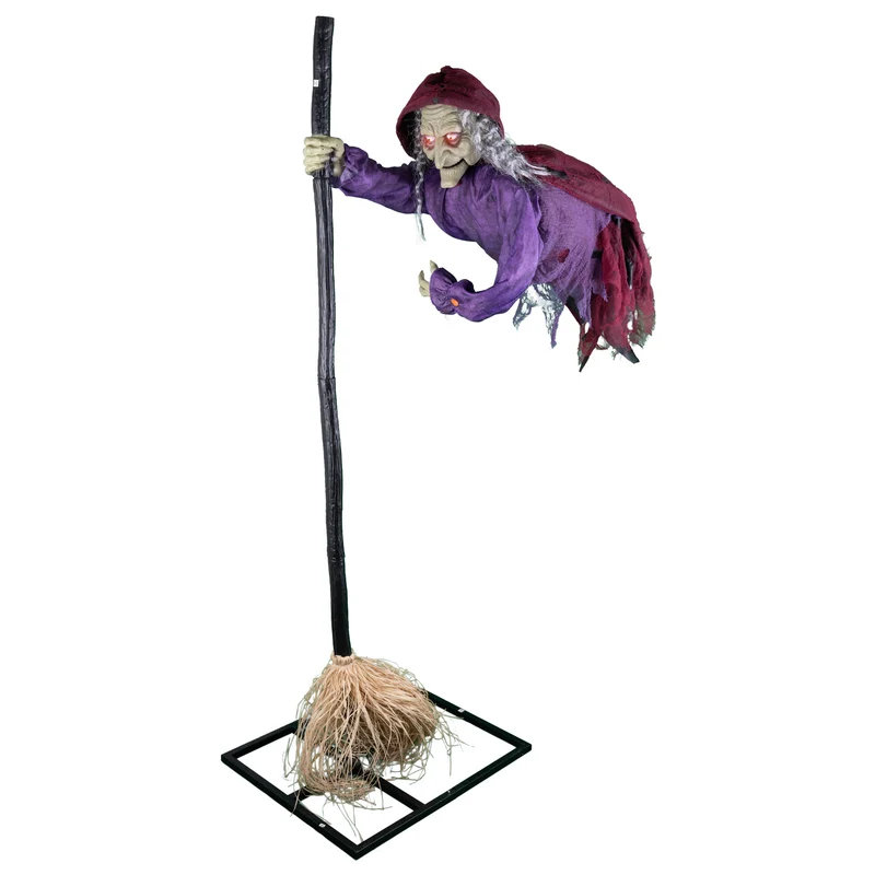 Vliegende heks 180 cm halloweendecoratie op bezem