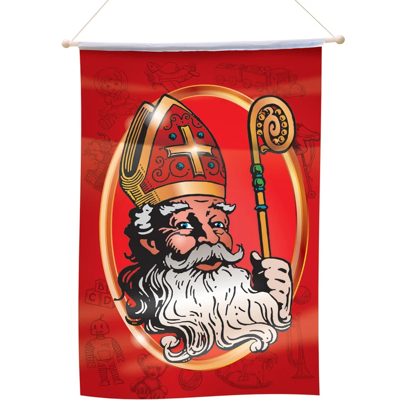 Hangende vlag Sinterklaas rood 40 x 60 cm met ophangkoord