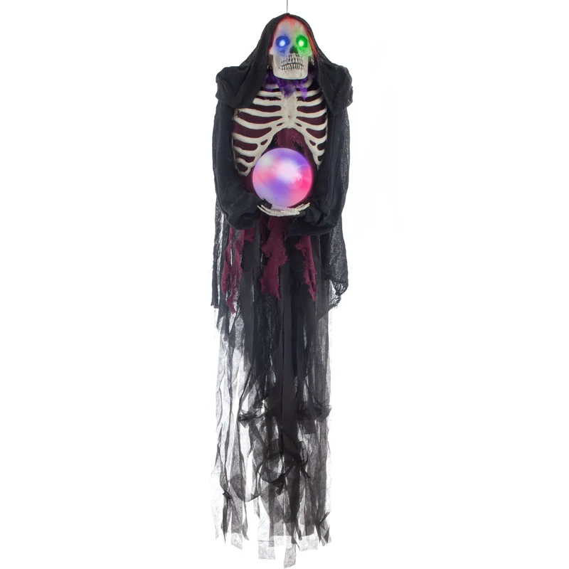 Hangdeco skelet met lamp en lichtbol 160 cm zwart