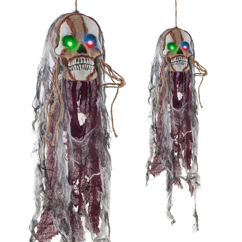 Hangdeco doodskop 80 cm met lichtgevende ogen Funny Fashion