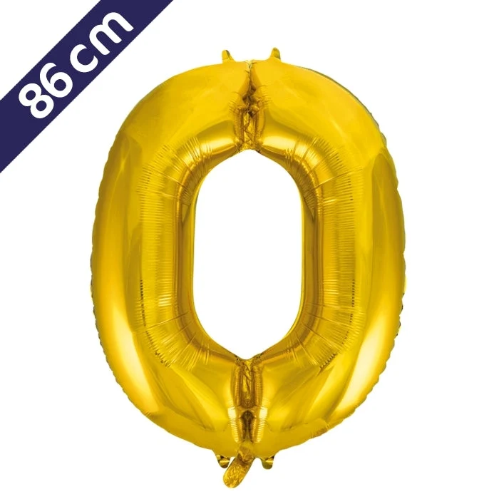 Cijferballon - goud - cijfer 0 - 86 cm