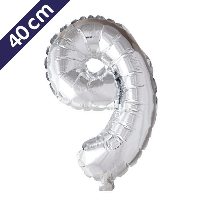 Cijferballon - zilver - cijfer 9 - 40 cm