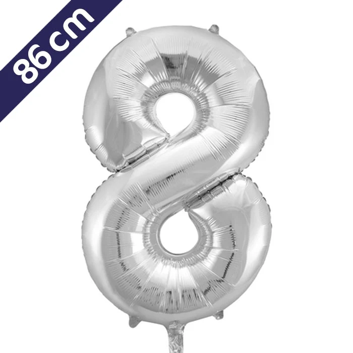 Cijferballon - zilver - cijfer 8 - 86 cm