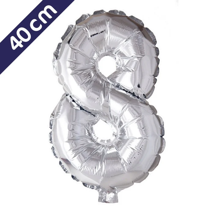 Cijferballon - zilver - cijfer 8 - 40 cm