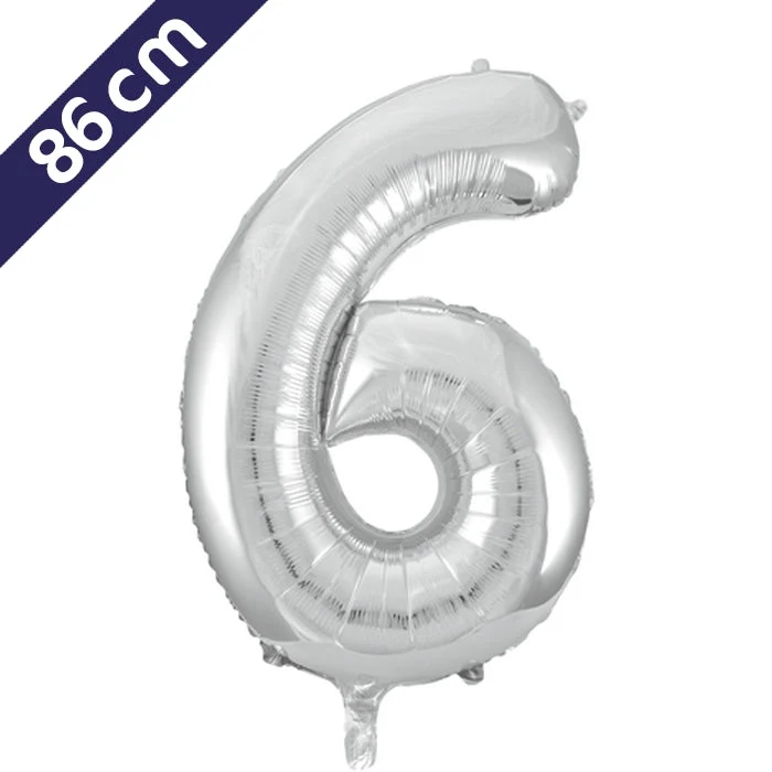 Cijferballon - zilver - cijfer 6 - 86 cm
