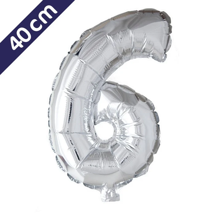 Cijferballon - zilver - cijfer 6 - 40 cm