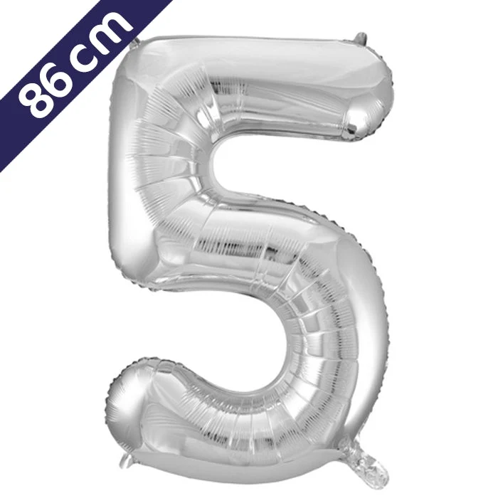 Cijferballon - zilver - cijfer 5 - 86 cm