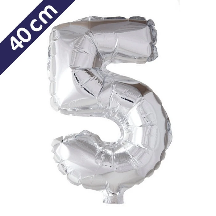 Cijferballon - zilver - cijfer 5 - 40 cm
