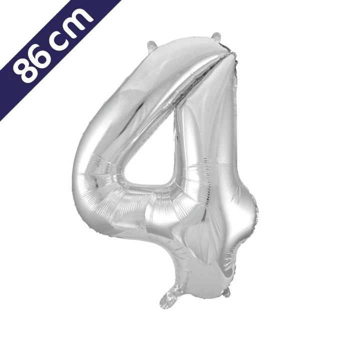 Cijferballon - zilver - cijfer 4 - 86 cm