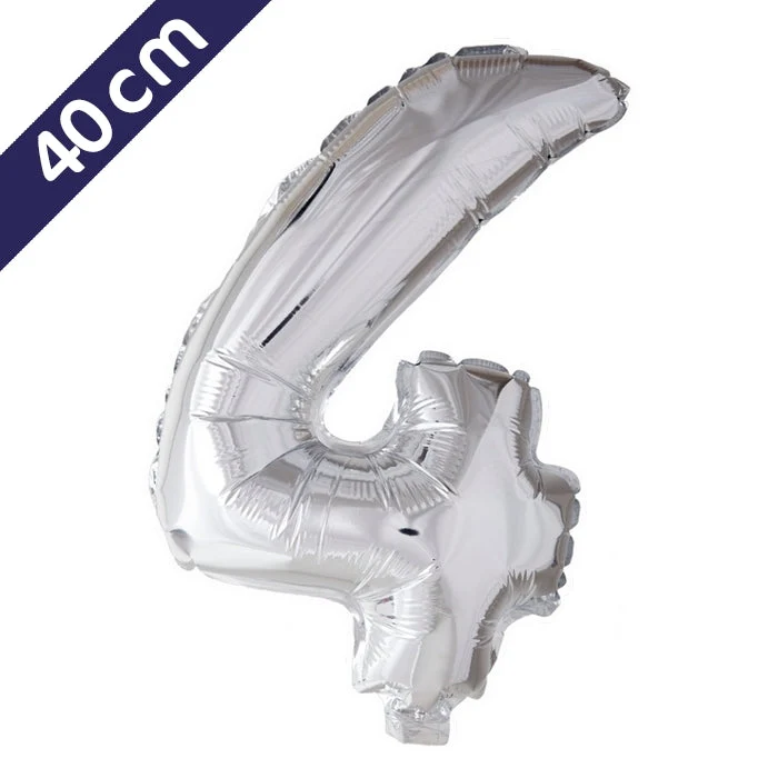 Cijferballon - zilver - cijfer 4 - 40 cm