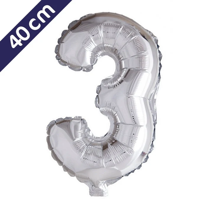 Cijferballon - zilver - cijfer 3 - 40 cm