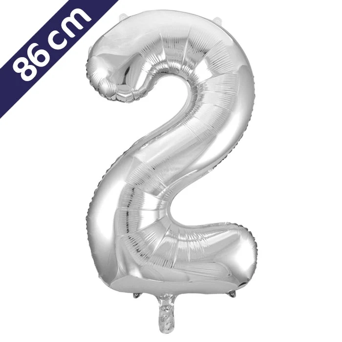 Cijferballon - zilver - cijfer 2 - 86 cm