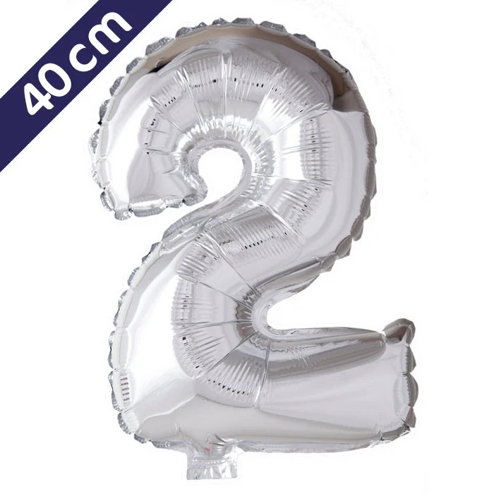 Cijferballon - zilver - cijfer 2 - 40 cm