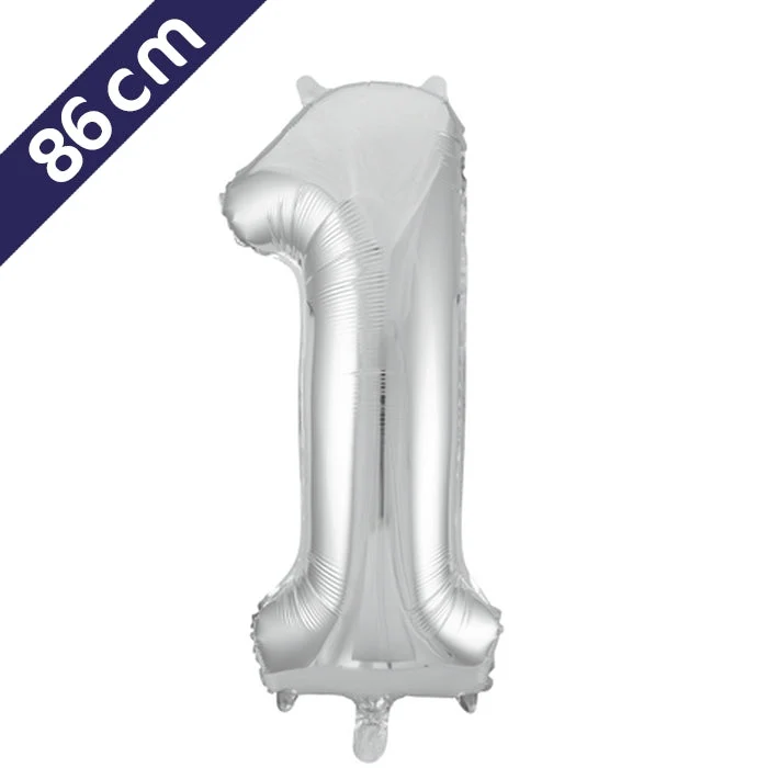 Cijferballon - zilver - cijfer 1 - 86 cm
