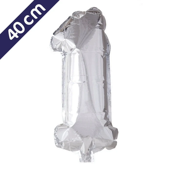 Cijferballon - zilver - cijfer 1 - 40 cm