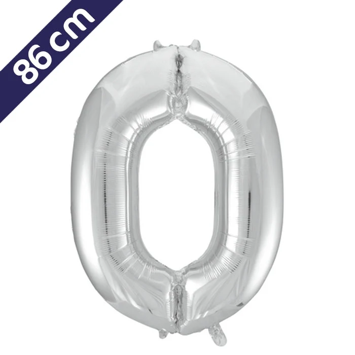 Cijferballon - zilver - cijfer 0 - 86 cm