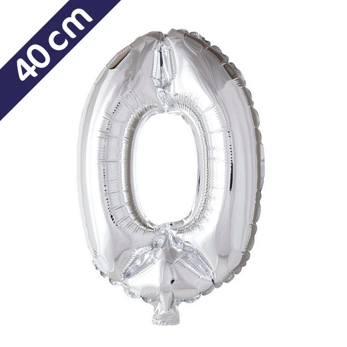 Cijferballon - zilver - cijfer 0 - 40 cm