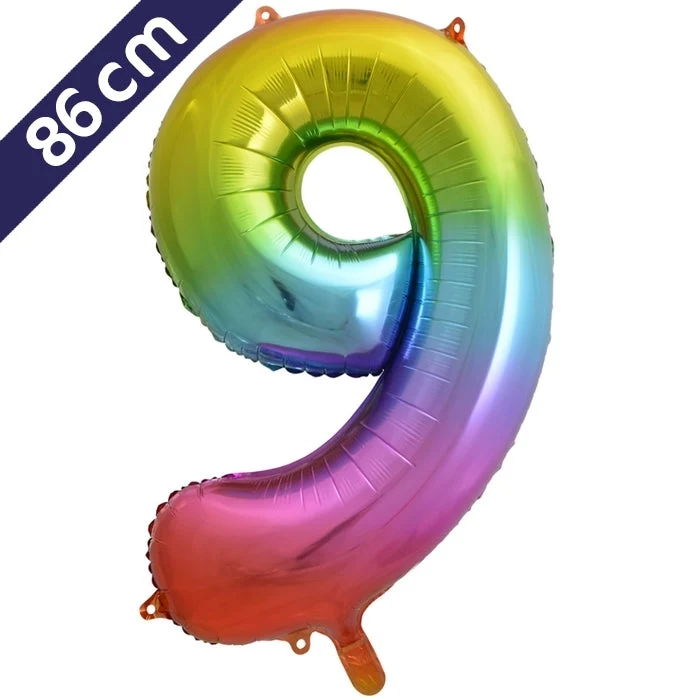 Cijferballon - regenboog - cijfer 9 - 86 cm