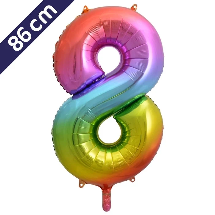 Cijferballon - regenboog - cijfer 8 - 86 cm