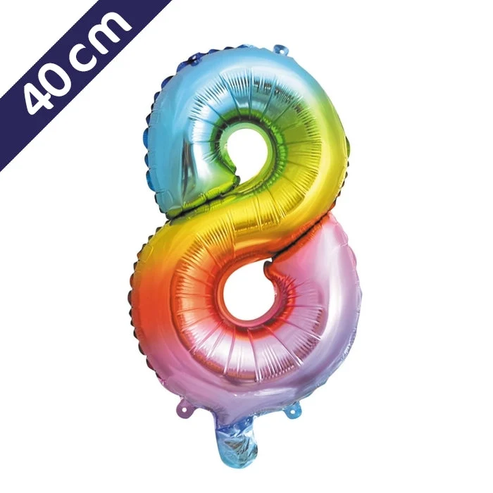 Cijferballon - regenboog - cijfer 8 - 40 cm