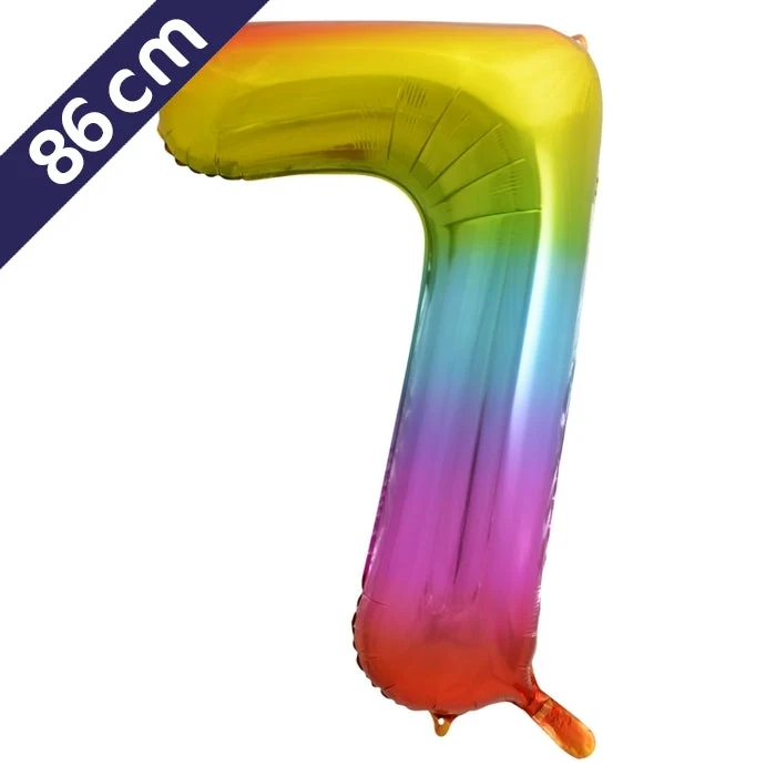 Cijferballon - regenboog - cijfer 7 - 86 cm