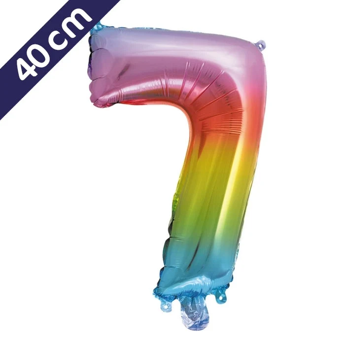 Cijferballon - regenboog - cijfer 7 - 40 cm