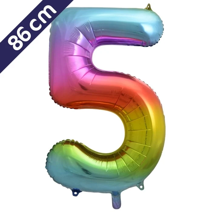 Cijferballon - regenboog - cijfer 5 - 86 cm