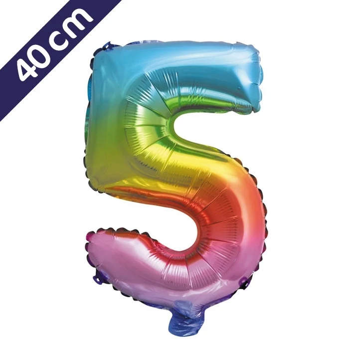 Cijferballon - regenboog - cijfer 5 - 40 cm