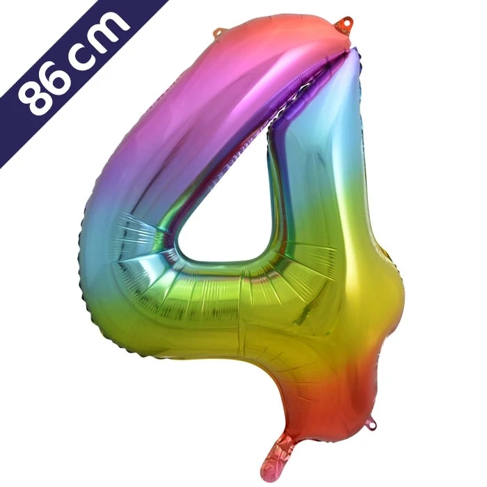 Cijferballon - regenboog - cijfer 4 - 86 cm