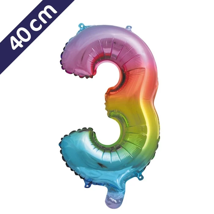 Cijferballon - regenboog - cijfer 3 - 40 cm