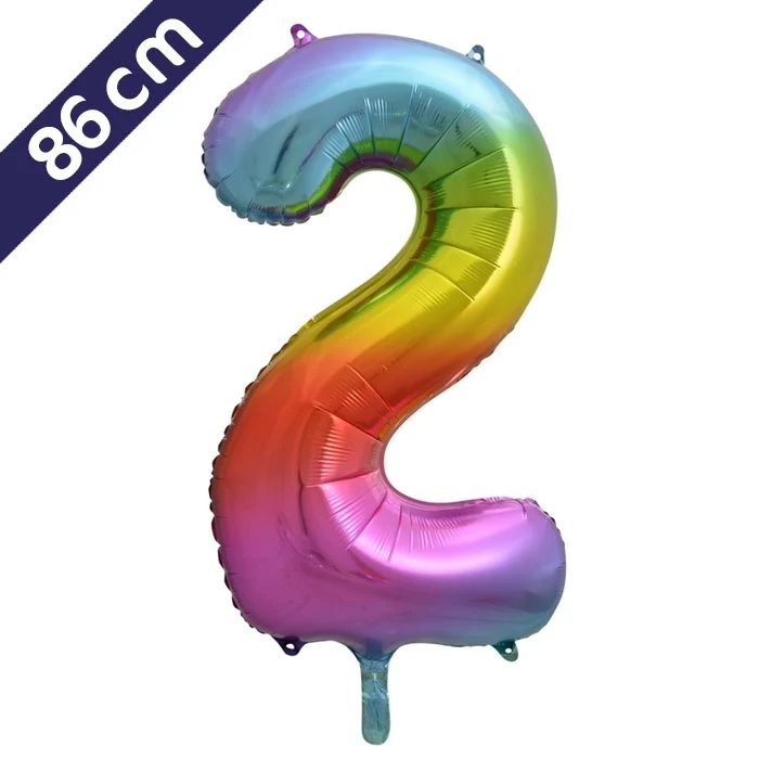 Cijferballon - regenboog - cijfer 2 - 86 cm