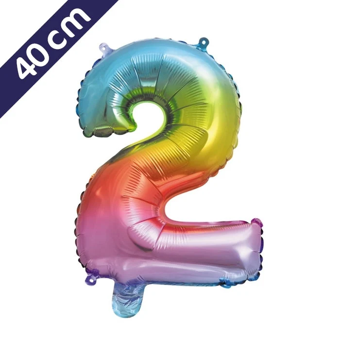 Cijferballon - regenboog - cijfer 2 - 40 cm