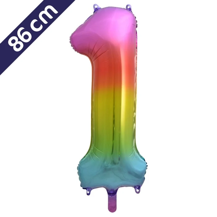 Cijferballon - regenboog - cijfer 1 - 86 cm