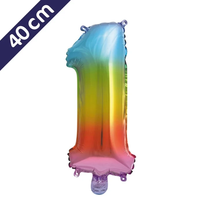 Cijferballon - regenboog - cijfer 1 - 40 cm