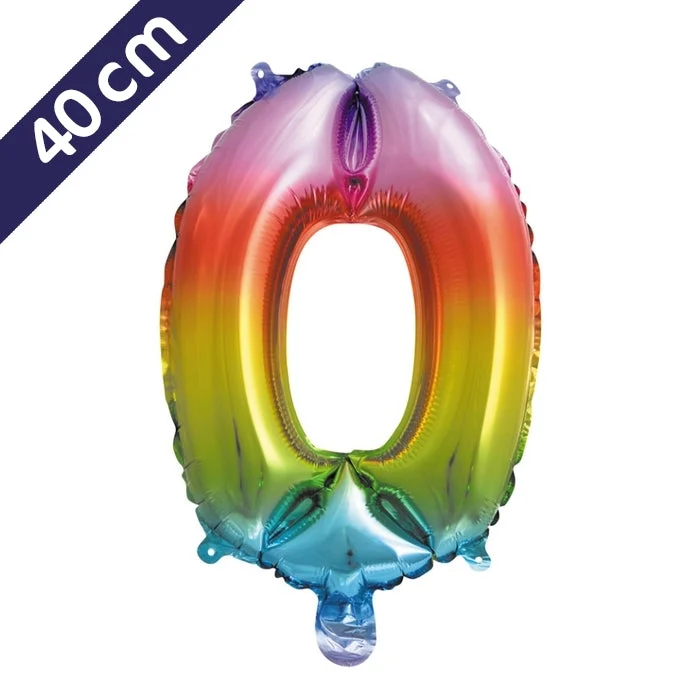 Cijferballon - regenboog - cijfer 0 - 40 cm