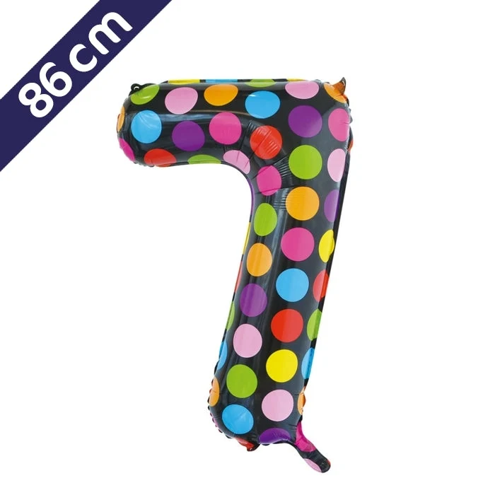 Cijferballon - gekleurde stippen - cijfer 7 - 86 cm