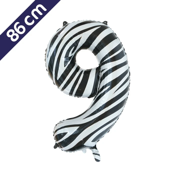 Cijferballon - zebra - cijfer 9 - 86 cm