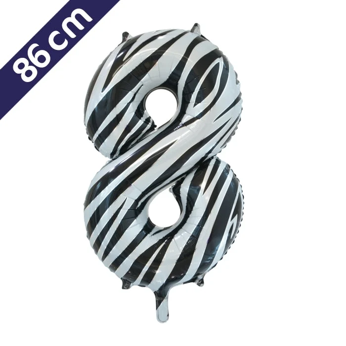 Cijferballon - zebra - cijfer 8 - 86 cm