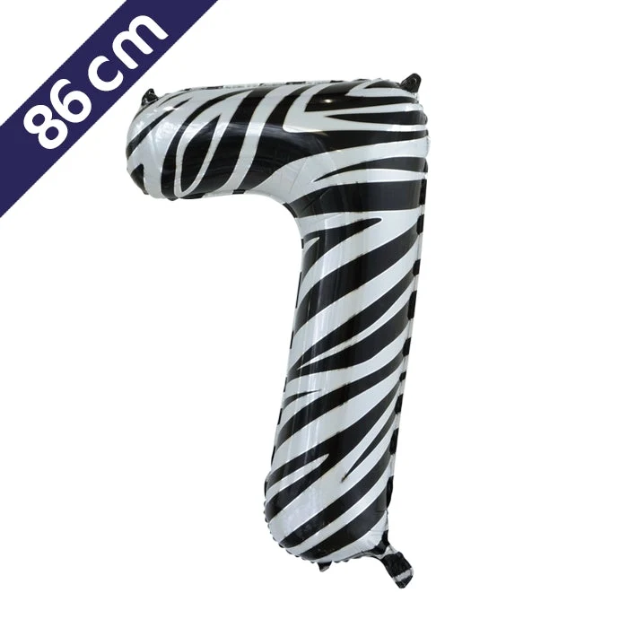 Cijferballon - zebra - cijfer 7 - 86 cm