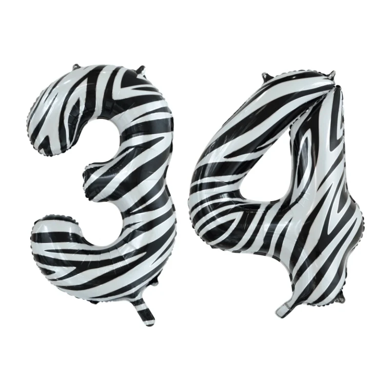 Folieballon 34 jaar zebra 86cm
