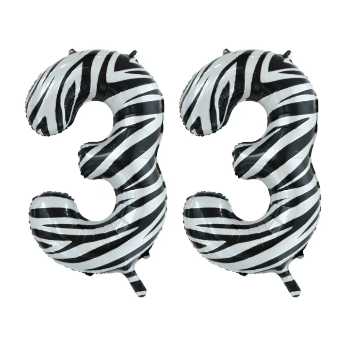 Folieballon 33 jaar zebra 86cm