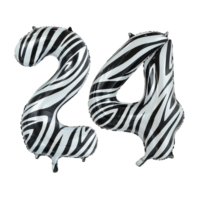 Folieballon 24 jaar zebra 86cm