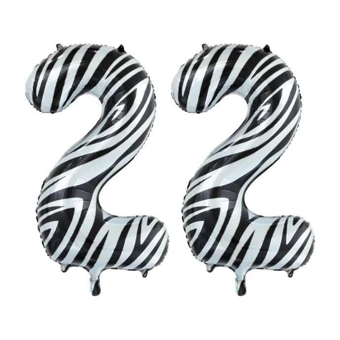 Folieballon 22 jaar zebra 86cm