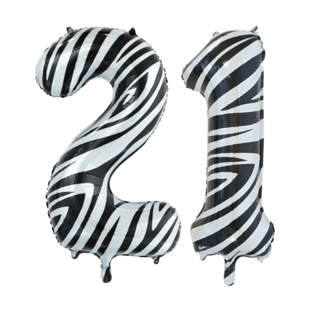 Folieballon 21 jaar zebra 86cm