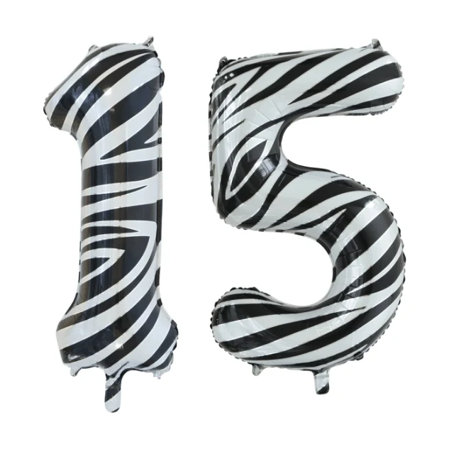 Folieballon 15 jaar zebra 86cm