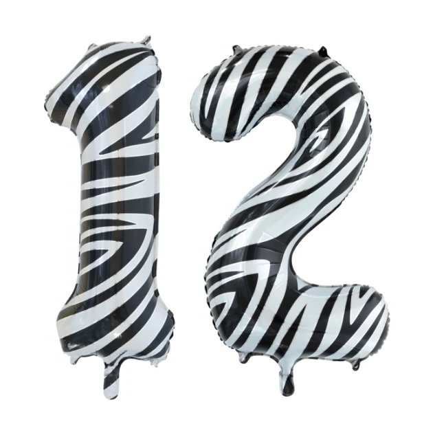 Folieballon 12 jaar zebra 86cm