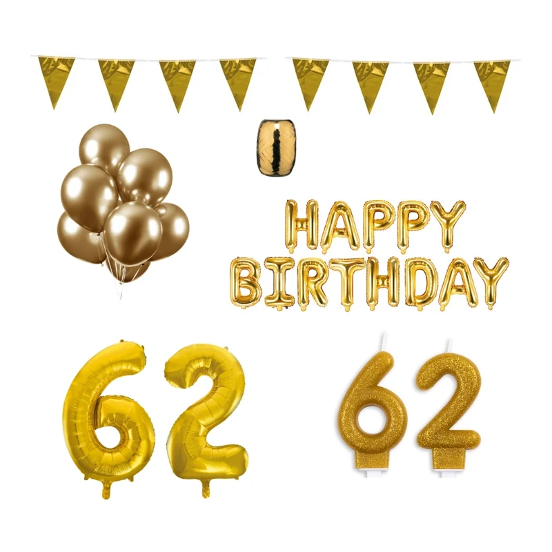 62 jaar Verjaardag Versiering Pakket Goud
